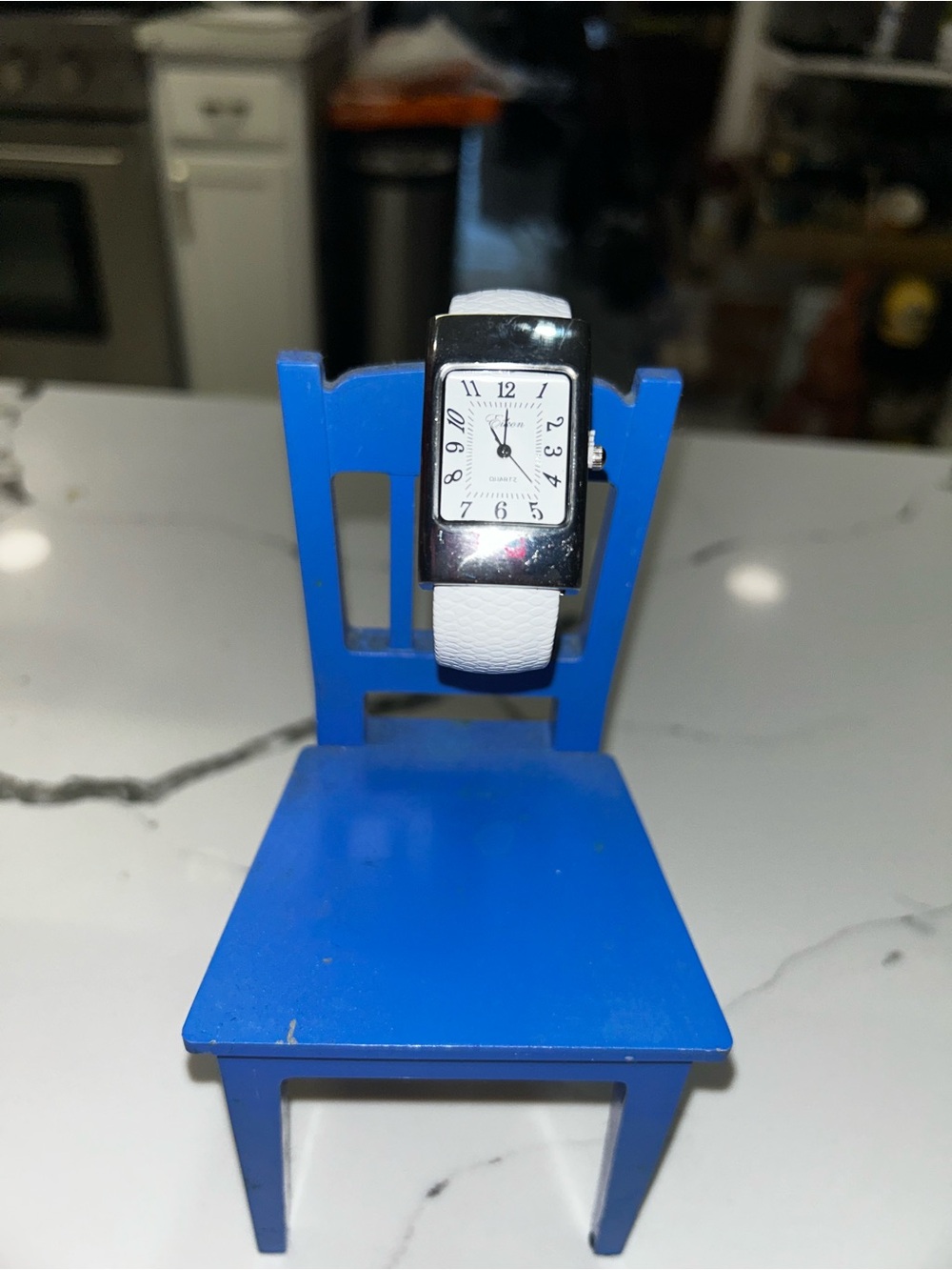White Leather Strap Rectangular Face Watch